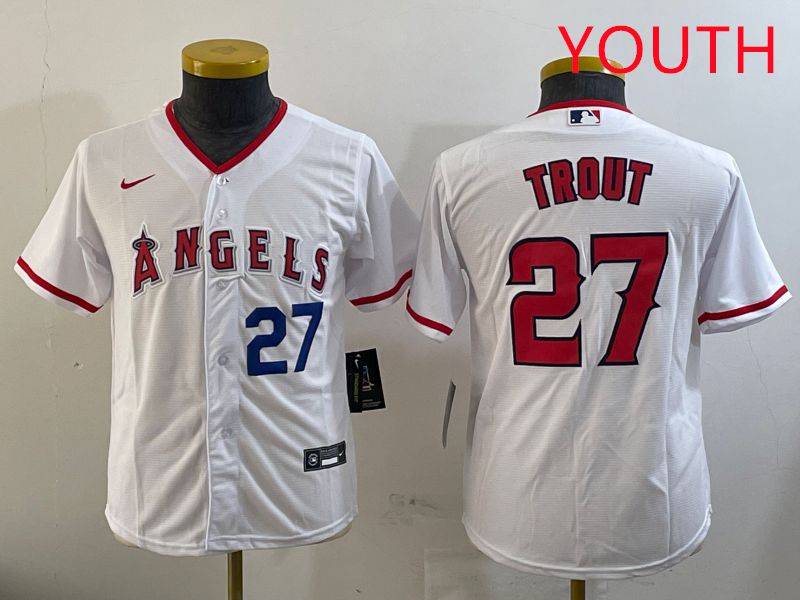 Youth Los Angeles Angels #27 Trout White Game 2025 Nike MLB Jersey style 6